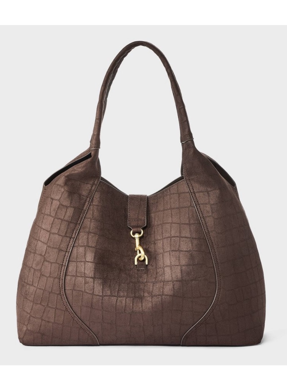 NWT A New Day Faux Suede Shoulder Tote Bag (brown with croc detail)